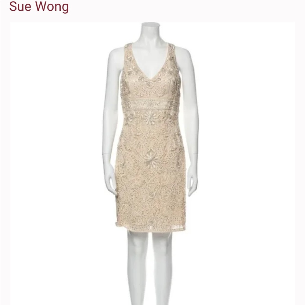 🥂🍾LNWOT Sue Wong Formal Champagne/ Ivory Beaded and Jeweled Cocktail Dress